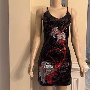 Sequin Embellished Black Mini Dress